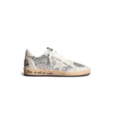 GOLDEN GOOSE WOMEN’S BALL STAR IN SILVER GLITTER WITH ICE-GRAY SUEDE INSERTS GWF00117 GOLDEN GOOSE WOMEN’S BALL STAR IN SILVER GLITTER WITH ICE-GRAY SUEDE INSERTS GWF00117